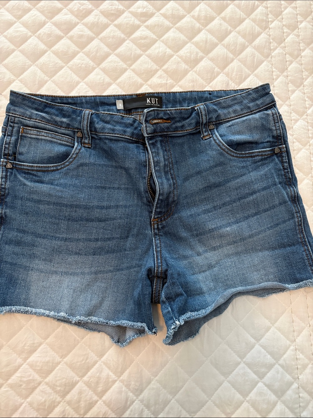 Kut from the Kloth Blue Denim Frayed Hem Shorts